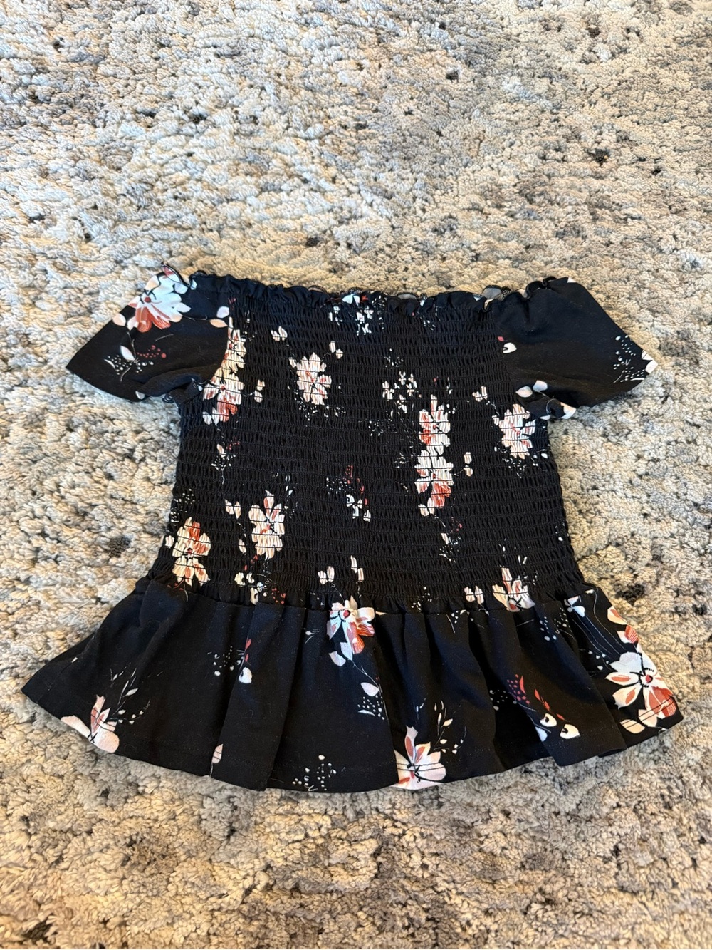 Aeropostale Black Floral Smocked Tube Top with Ruffle Trim